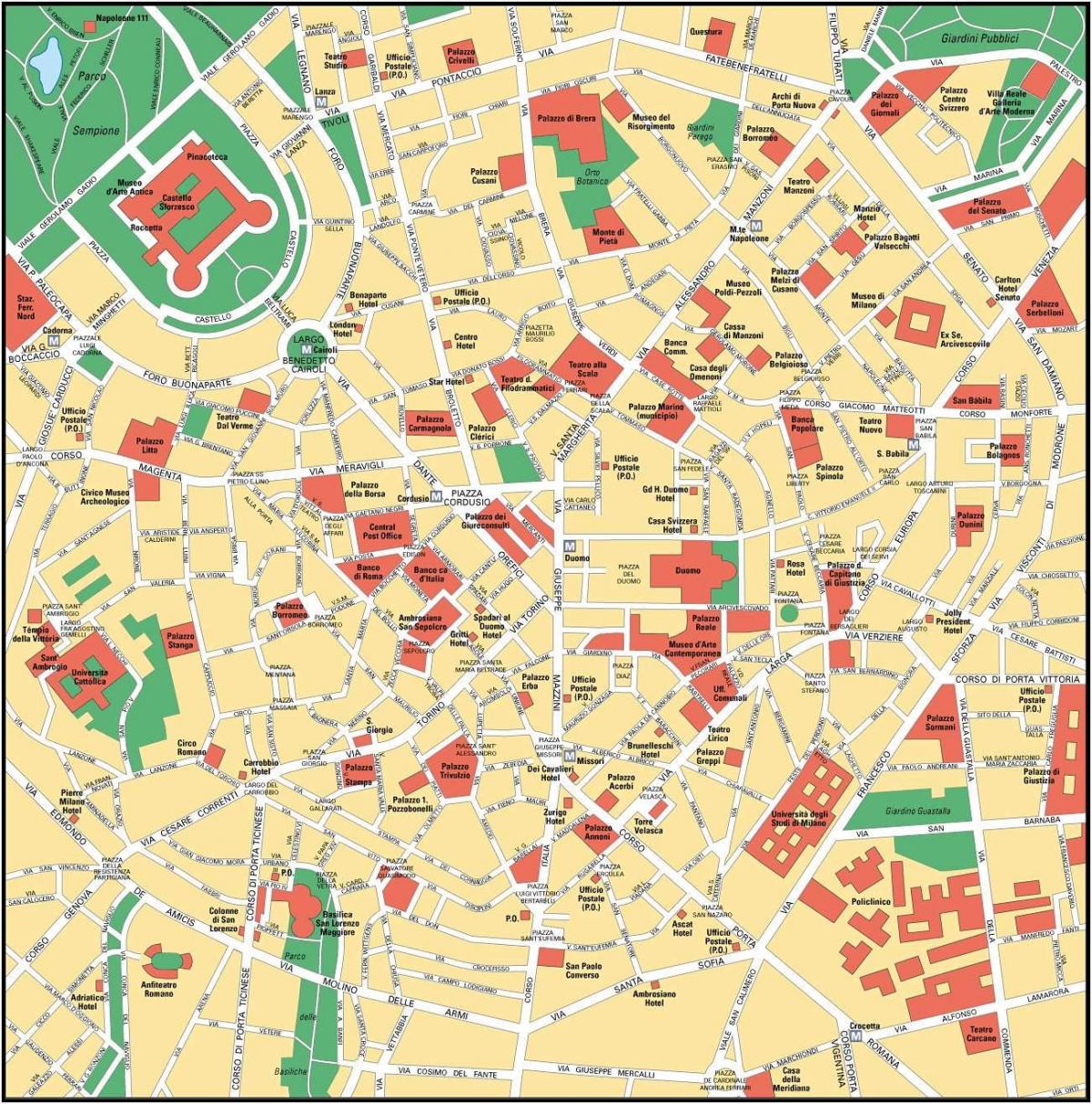 μιλάνο, ιταλία κέντρο της πόλης χάρτη