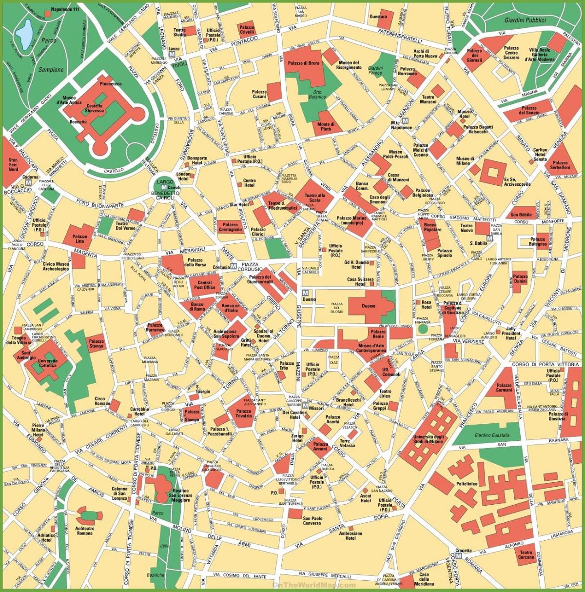 χάρτης της πόλης του μιλάνου, ιταλία