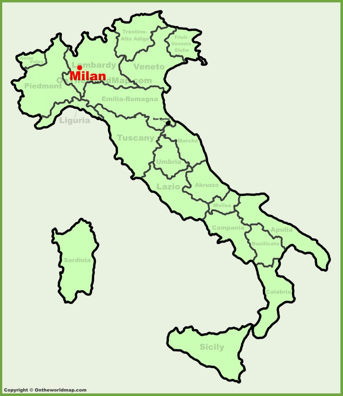 χάρτη της ιταλίας δείχνει μιλάνο