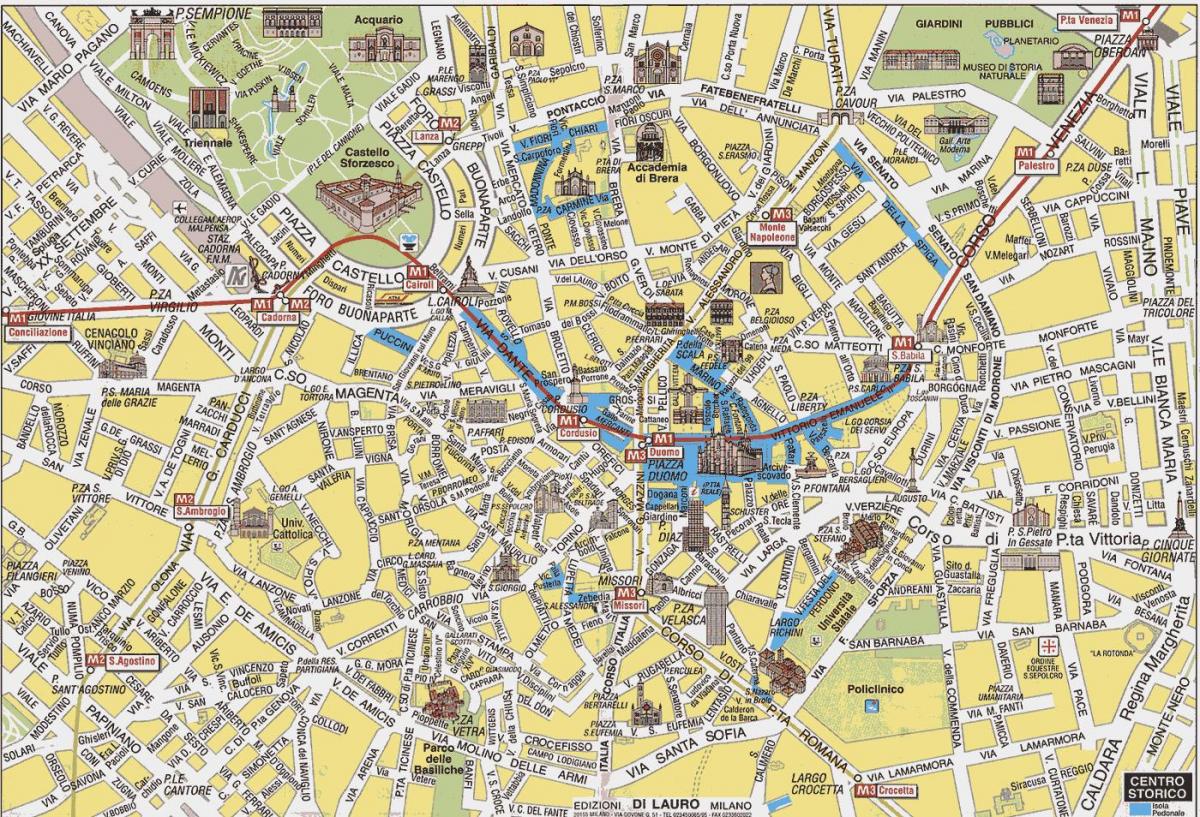 μιλάνο χάρτης της πόλης με τα αξιοθέατα της